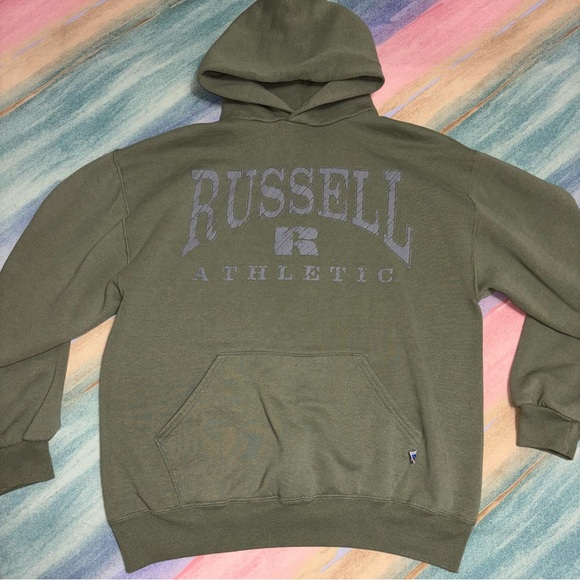 Russell Hoodie Vintage 90s Army Green Hoodie men’s size L made in USA - Picture 1 of 7